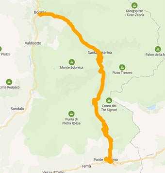 Map A motorcycle tour in the Italian Alps crossing Gavia Pass