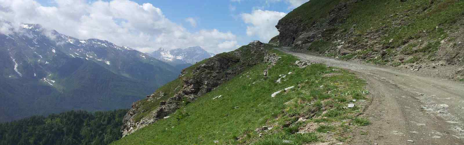 Motorcycle tour on the unpaved road in Susa Valley, Piedmont