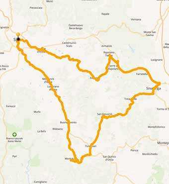 Map A motorcycle ride in the singular Crete of Siena, Tuscany