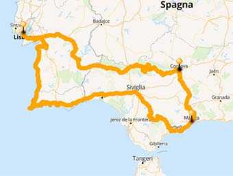 Map A riding tour from Algarve, Portugal to Andalusia in Spain