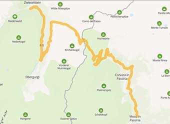 Map Timmelsjoch pass north to south and south to north